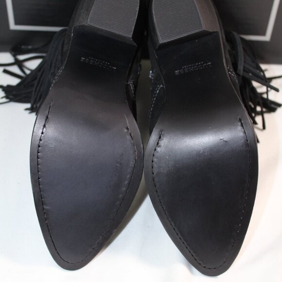 NWB Lucchese Sofia Fringe Heled Bootie Boots Western Cowboy Black Zip Suede - Picture 6 of 8